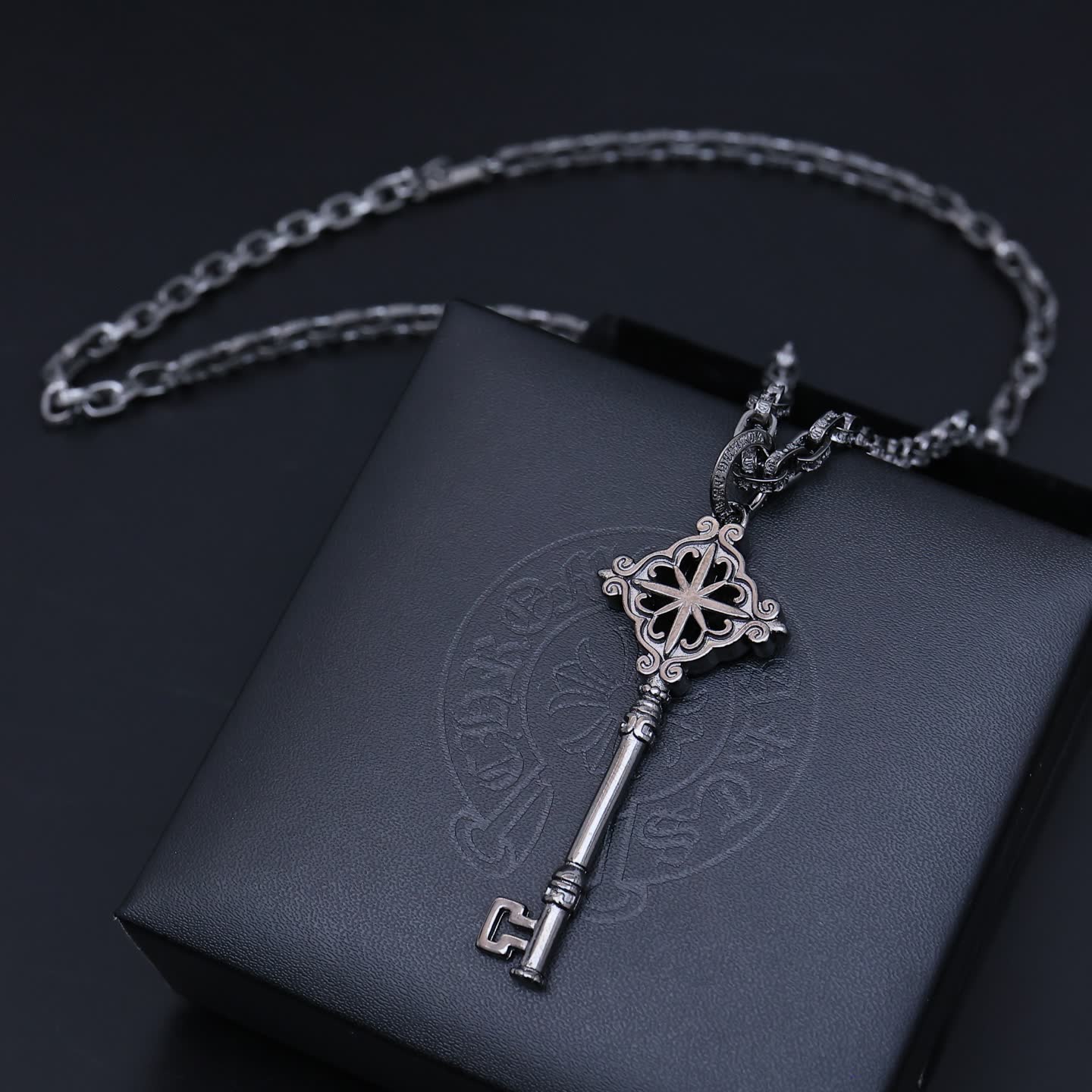 Chrome Hearts The Black Heart Co Silver Key and Cross Necklace Set